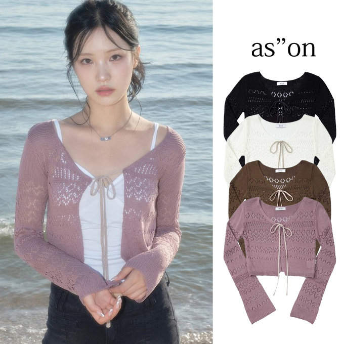 ason  |Logo Sheer Cropped Tops Cardigans