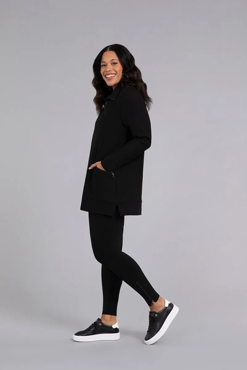 Bamboo Fleece Zip Collar Tunic | Black