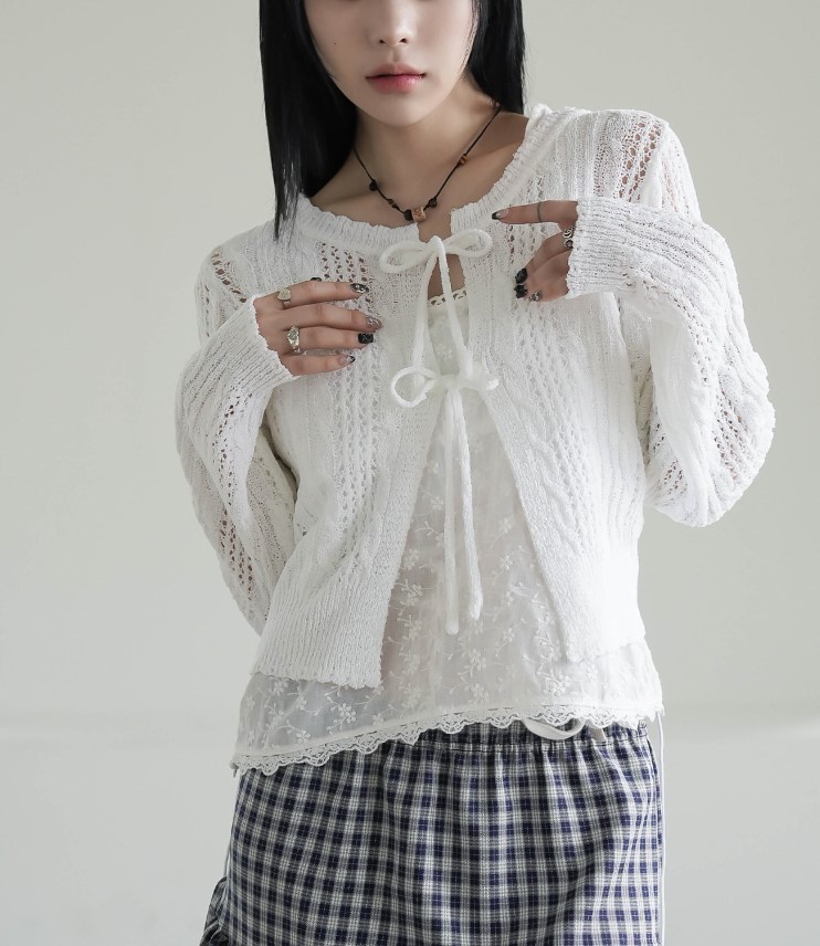 Binary01  |Lace Cropped Tops Cardigans