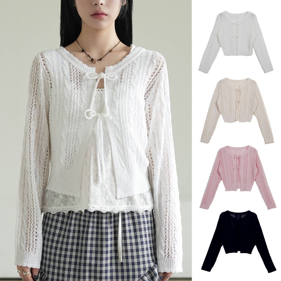 Binary01  |Lace Cropped Tops Cardigans