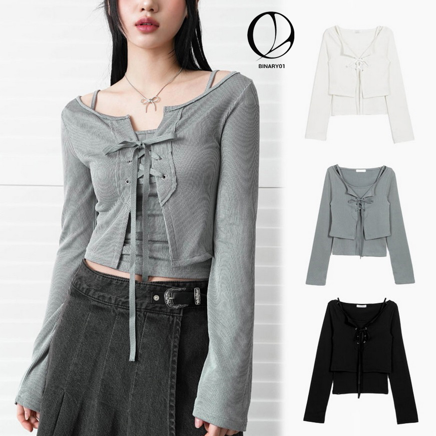 Binary01  |Long Sleeves Cropped Tops Cardigans