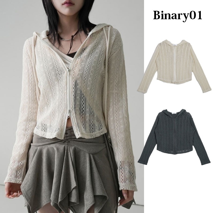 Binary01  |Long Sleeves Lace Cropped Tops Cardigans