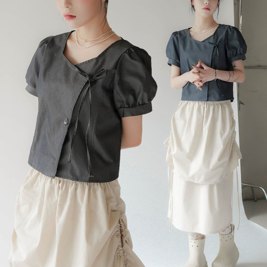 Binary01  |Short Sleeves Cropped Tops Shirts & Blouses