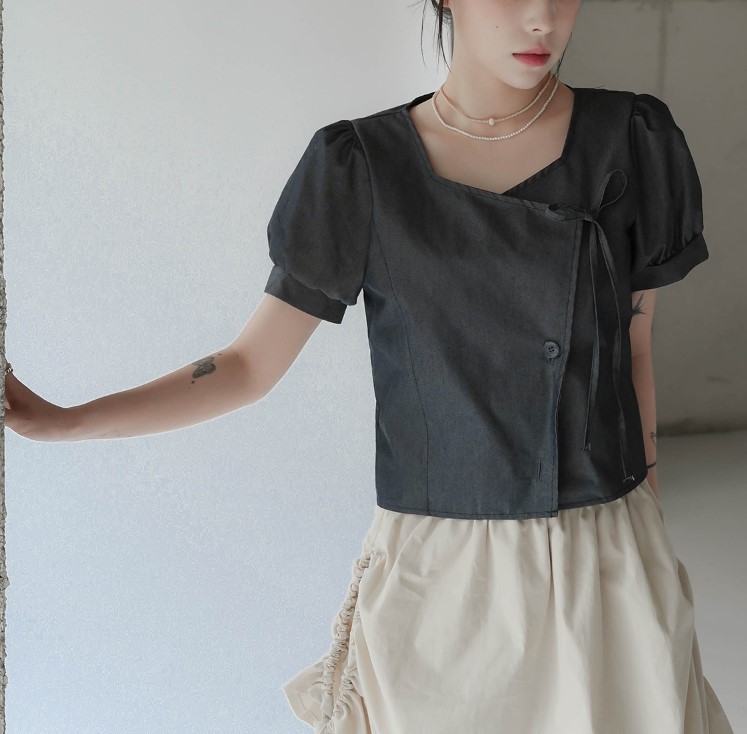 Binary01  |Short Sleeves Cropped Tops Shirts & Blouses