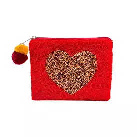 Concepts Reno Gold Heart Red Beaded Coin Purse