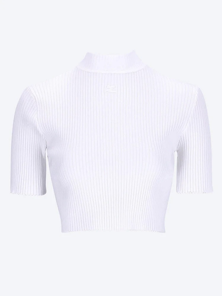 Courreges  |Plain Logo Cropped Tops V-neck & Crew neck