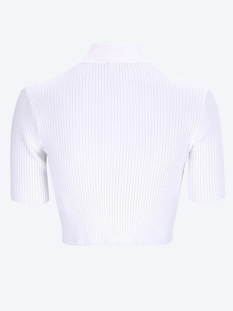 Courreges  |Plain Logo Cropped Tops V-neck & Crew neck