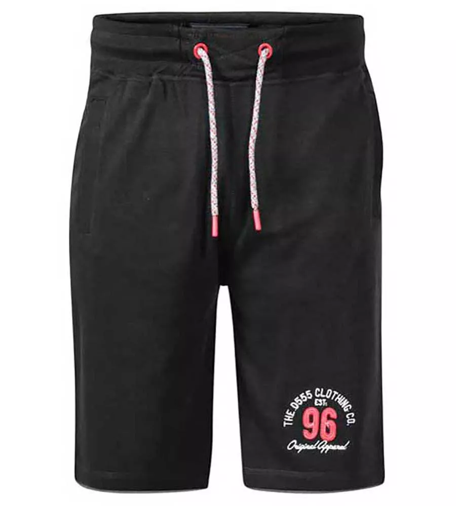 D555 Mens Black Fleece Shorts Elasticated Waist With Embroidery & Applique (TOMPKINS 1)