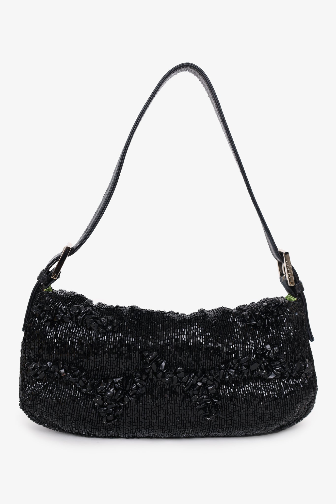 Fendi Black Beaded Embellished Baguette Shoulder Bag