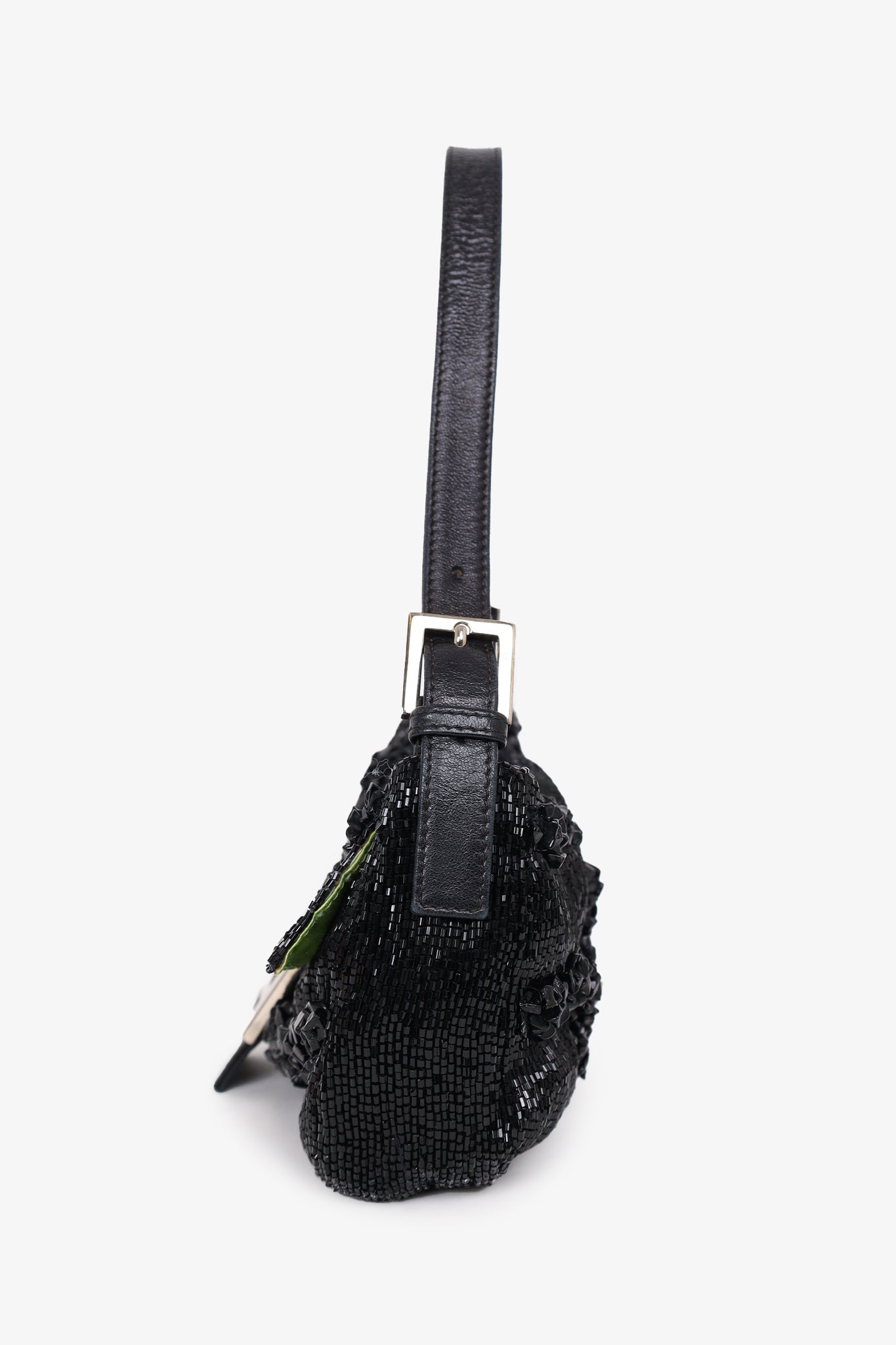 Fendi Black Beaded Embellished Baguette Shoulder Bag