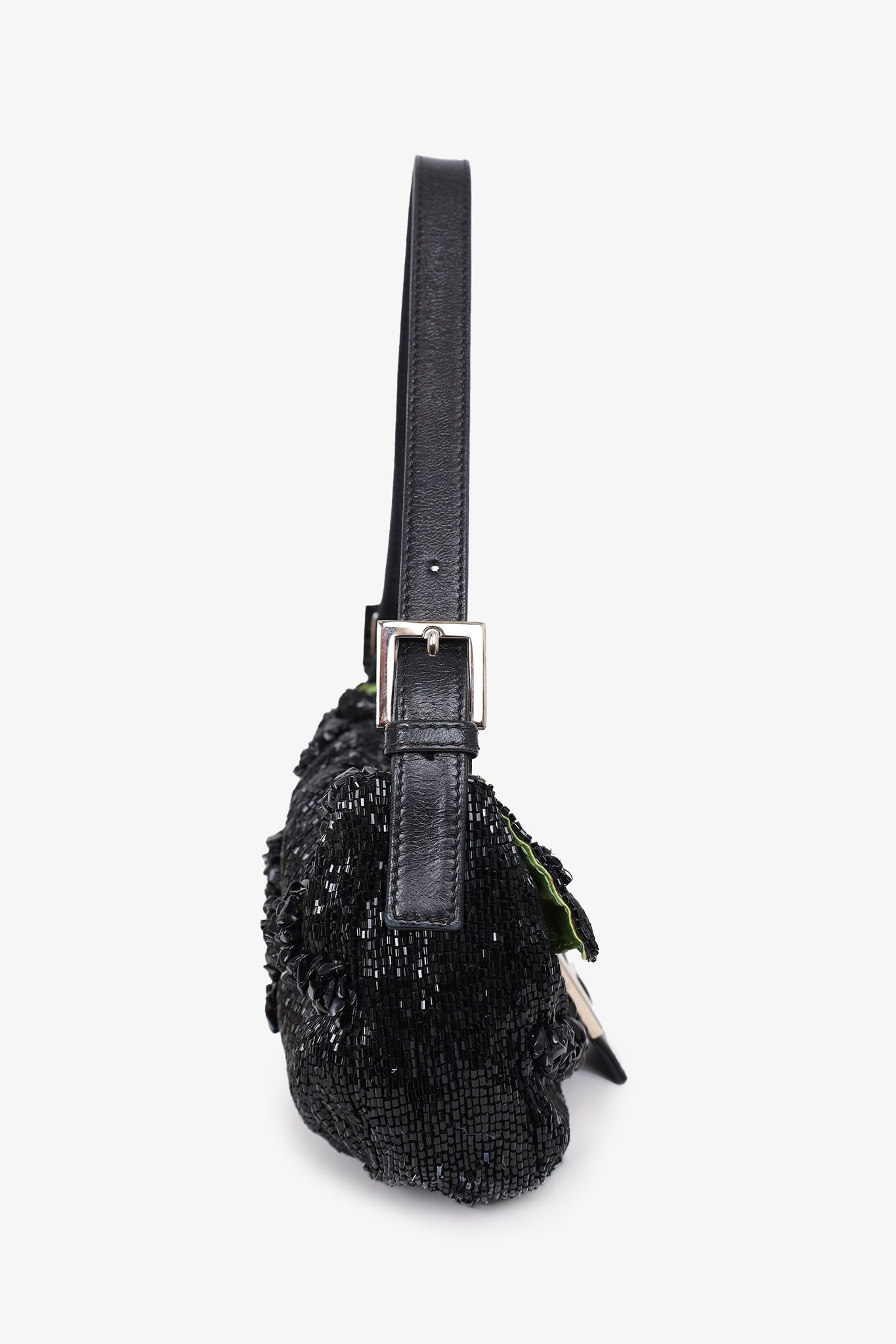 Fendi Black Beaded Embellished Baguette Shoulder Bag