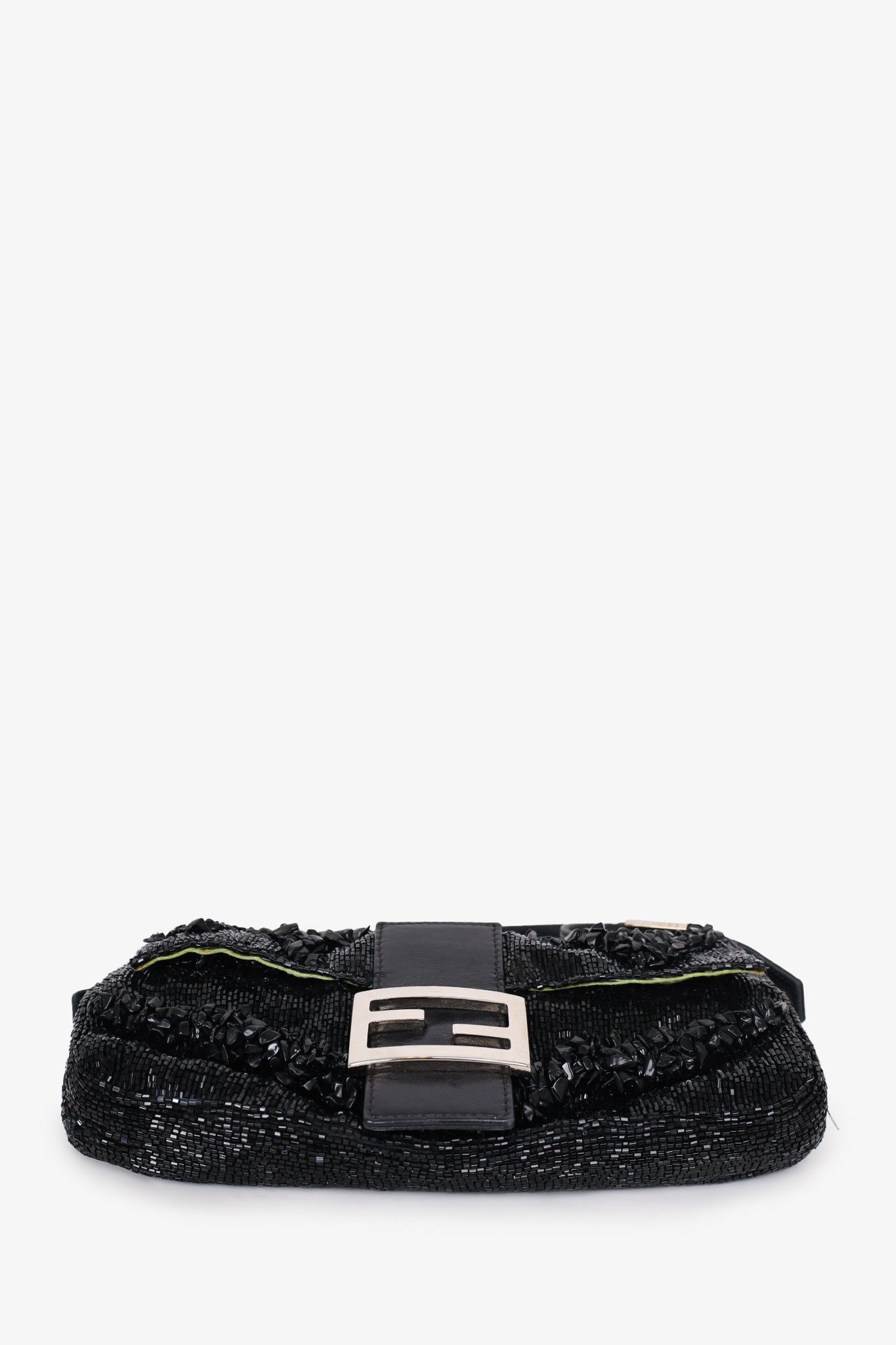 Fendi Black Beaded Embellished Baguette Shoulder Bag