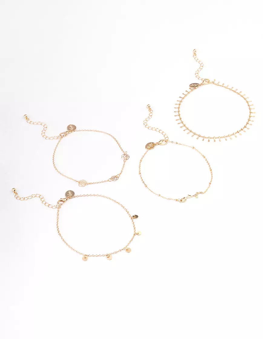 Gold Roses Bracelet & Anklet 4-Pack Set