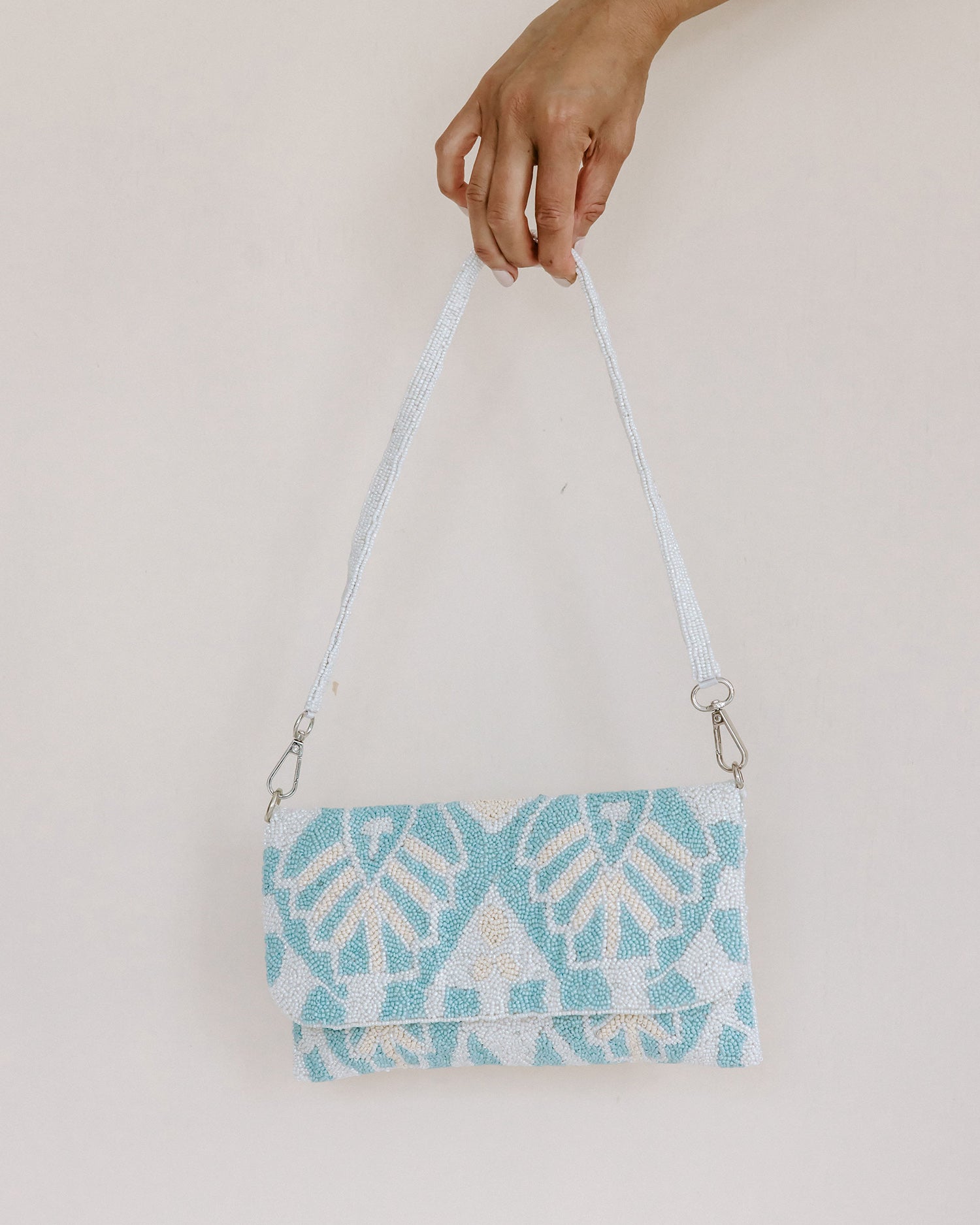 HARMONY - BLUE AND IVORY BEADED SHOULDER BAG