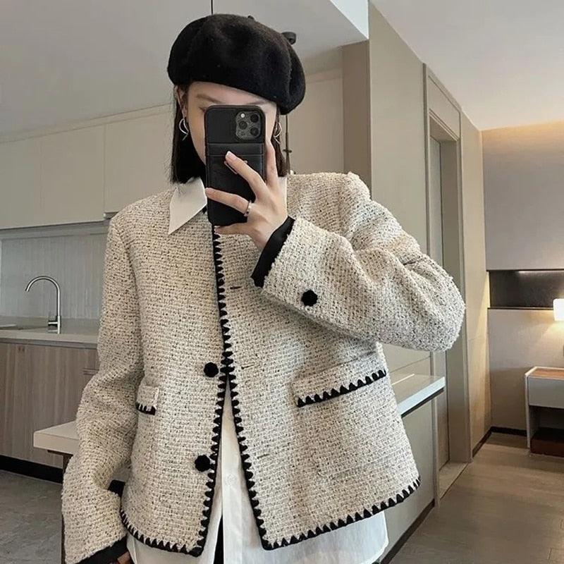 Light Grey Cropped Tweed Jackets Women