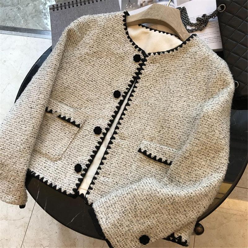 Light Grey Cropped Tweed Jackets Women