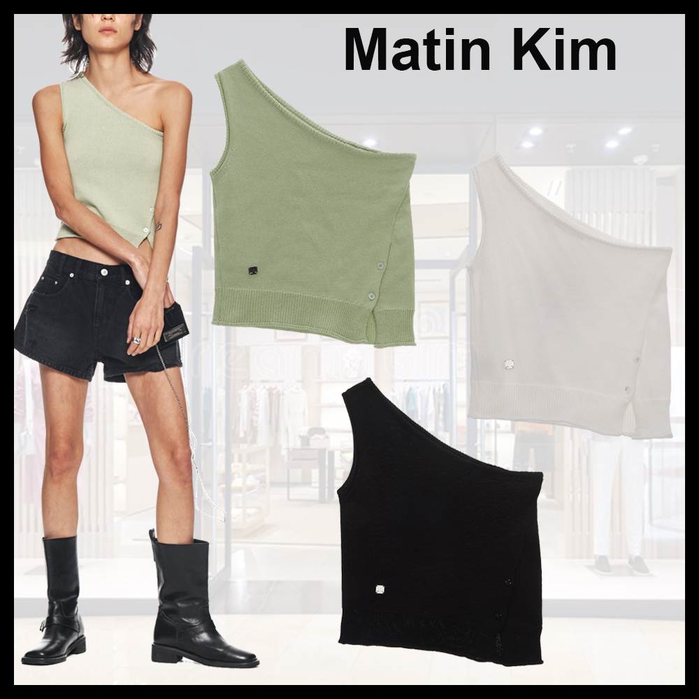 Matin Kim  |Plain Cotton Cropped Tops Tanks & Camisoles