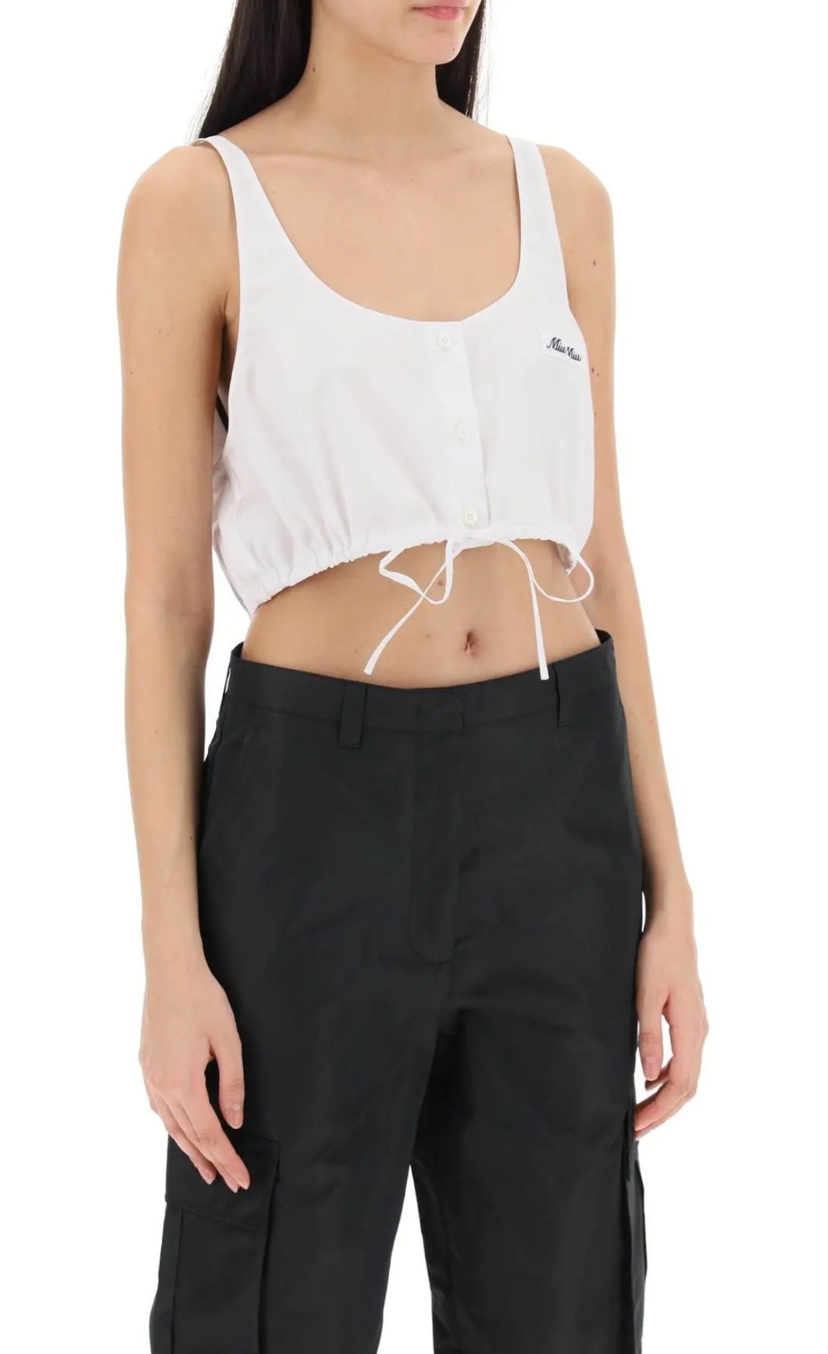 MiuMiu  |Plain Cotton Logo Cropped Tops Tanks & Camisoles