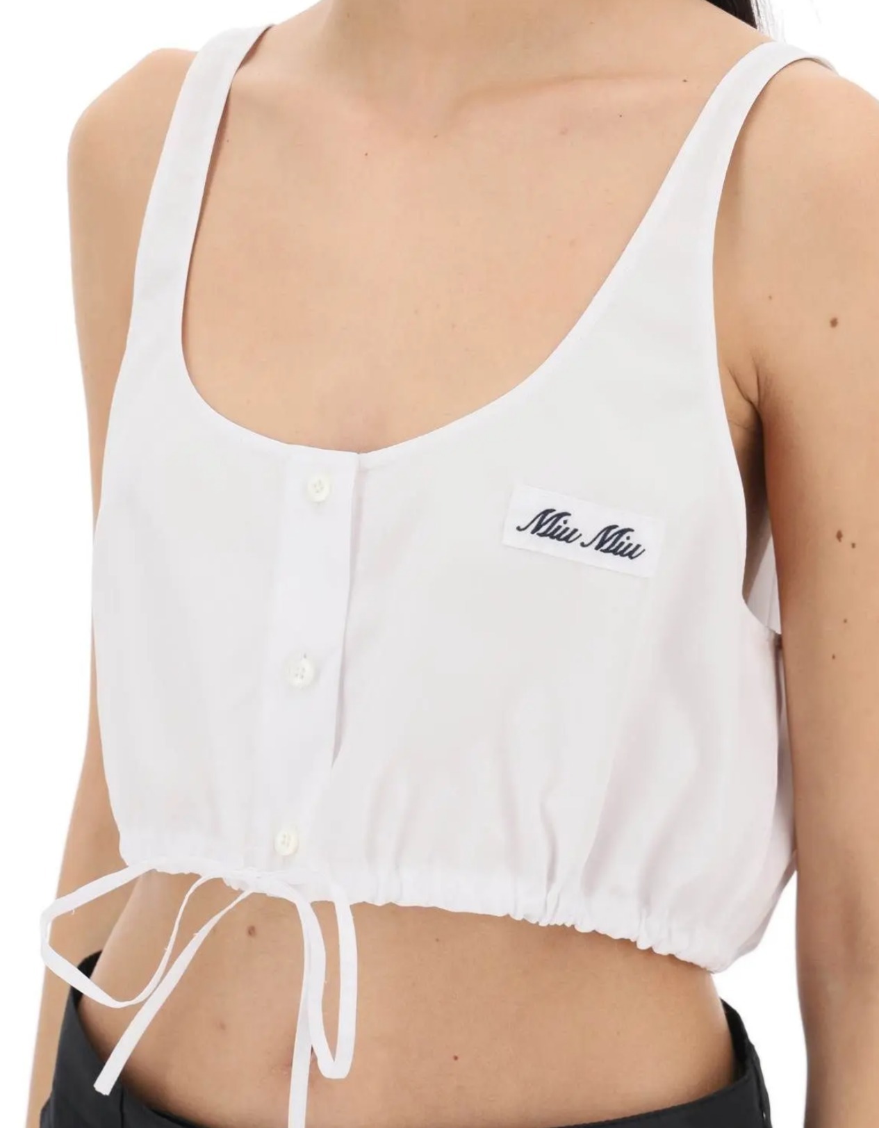 MiuMiu  |Plain Cotton Logo Cropped Tops Tanks & Camisoles