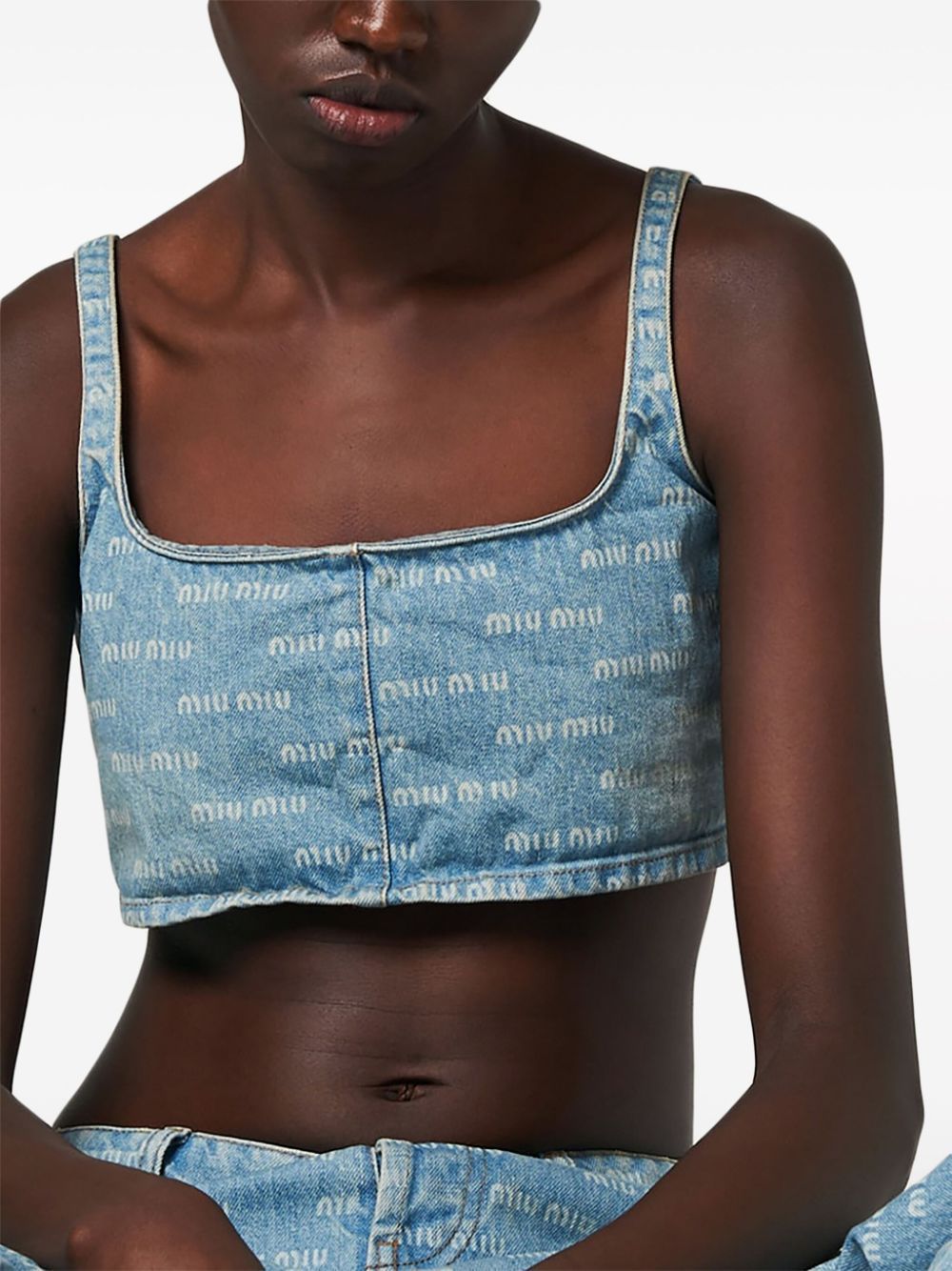 MiuMiu  |Sleeveless Cotton Logo Cropped Tops Tanks & Camisoles