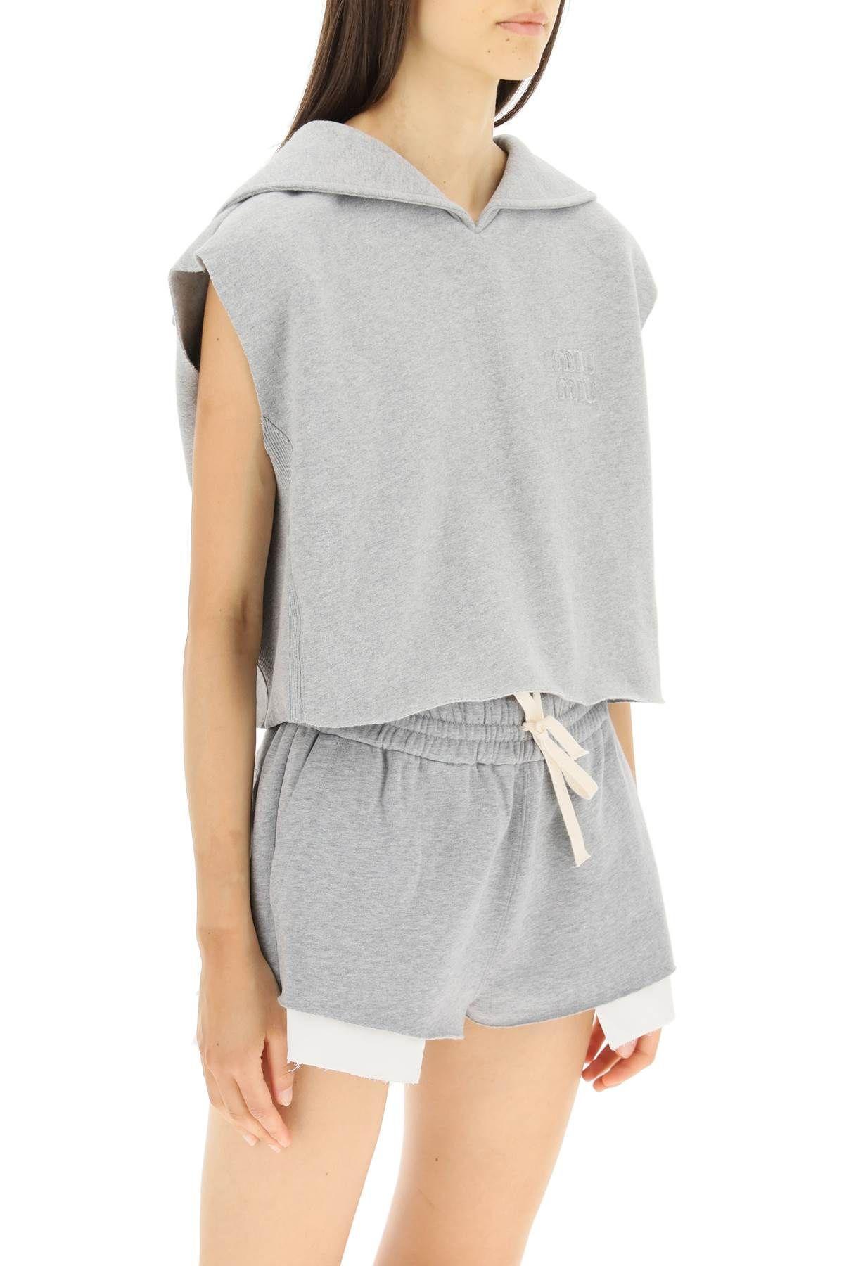 MiuMiu  |Sleeveless Plain Cotton Logo Cropped Tops Tanks & Camisoles