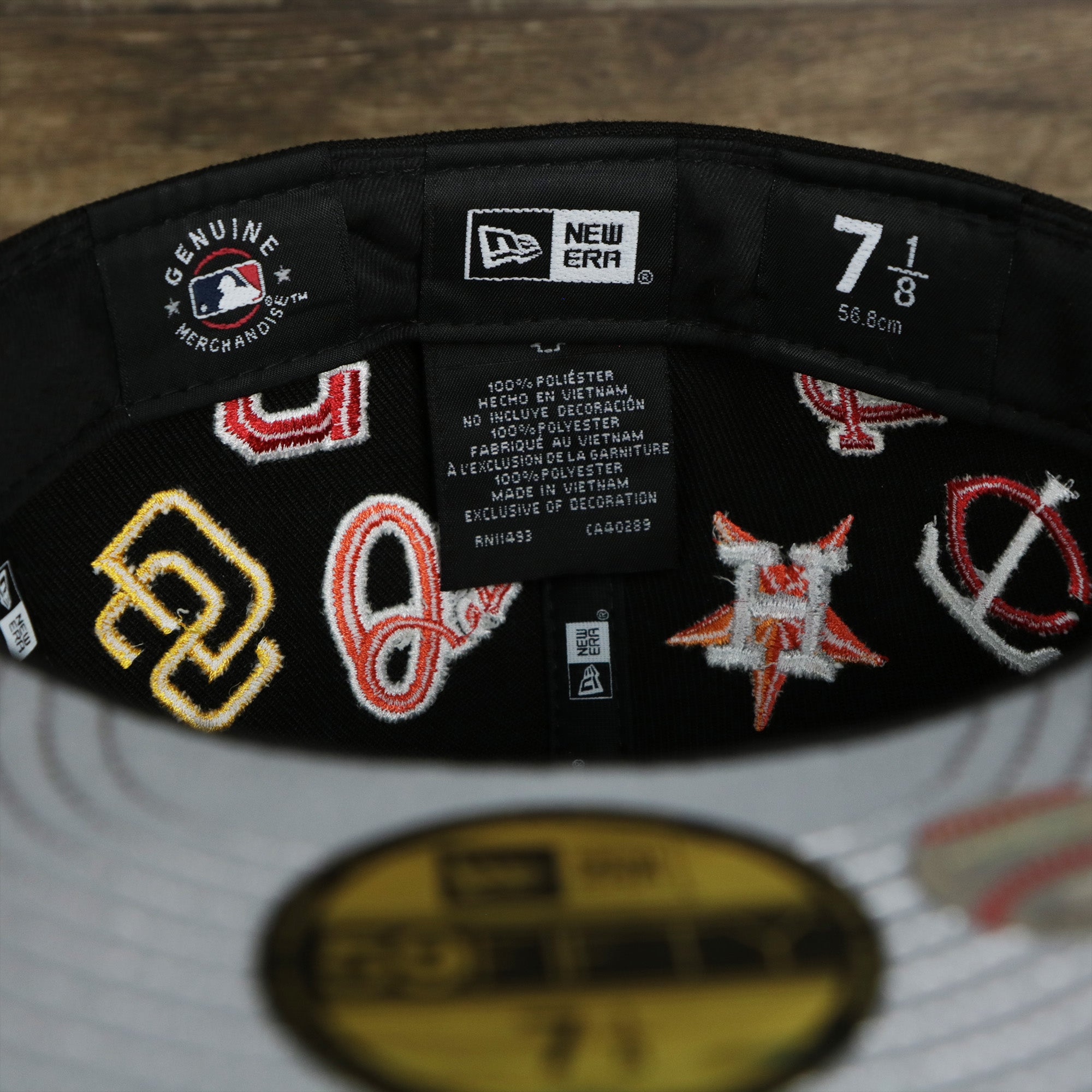 MLB Logo All Over patch fitted 59Fifty Cap with Gray Bottom | Black