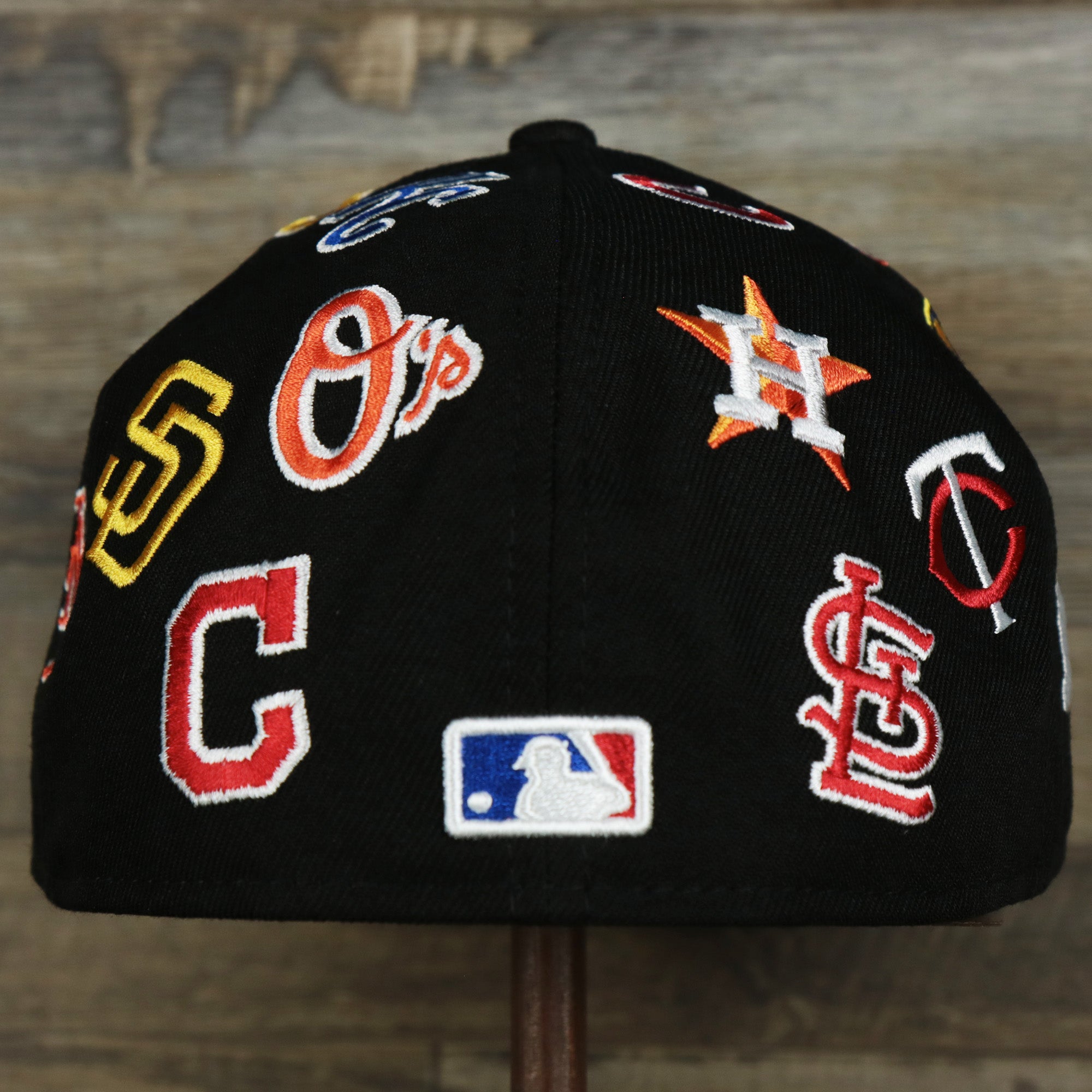 MLB Logo All Over patch fitted 59Fifty Cap with Gray Bottom | Black