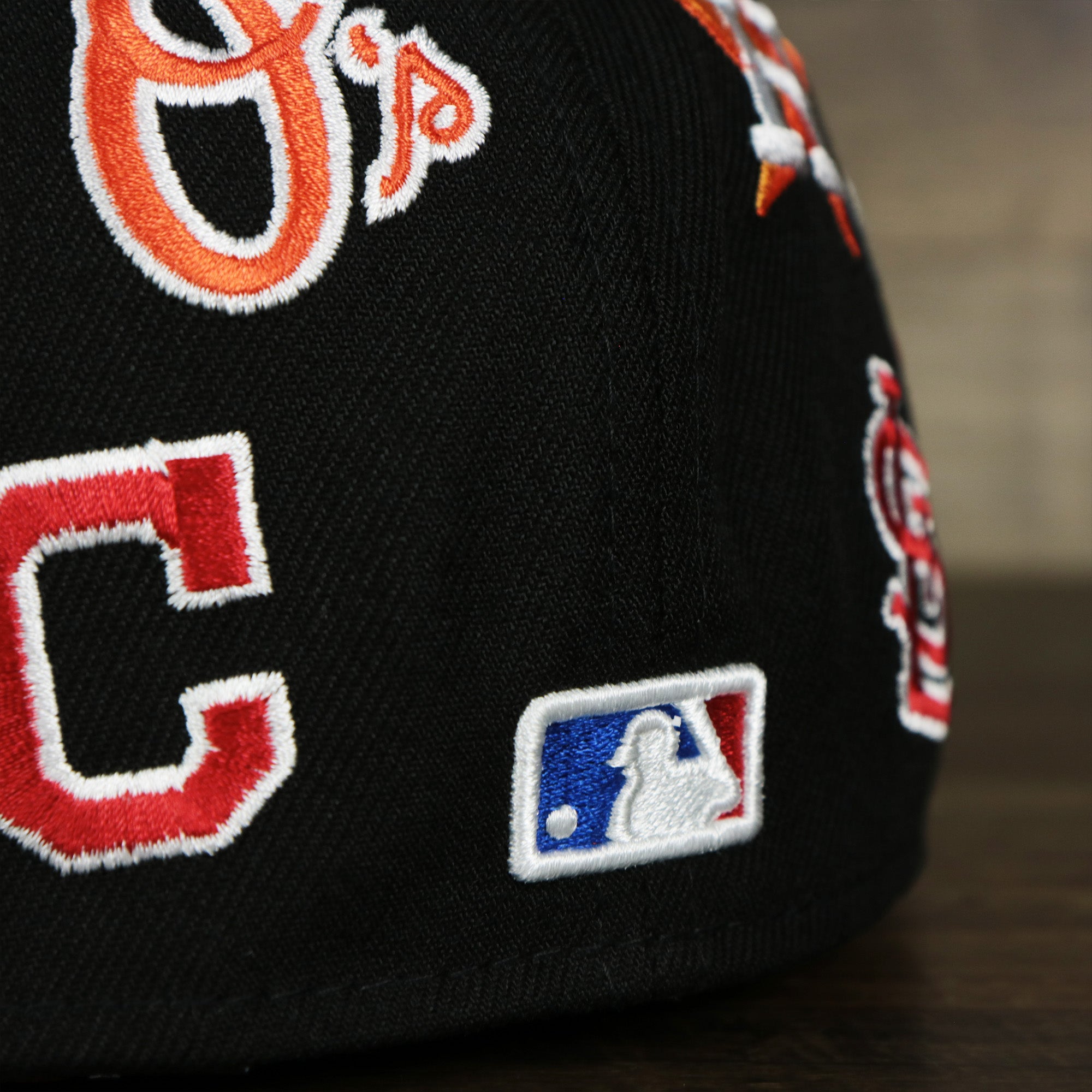 MLB Logo All Over patch fitted 59Fifty Cap with Gray Bottom | Black