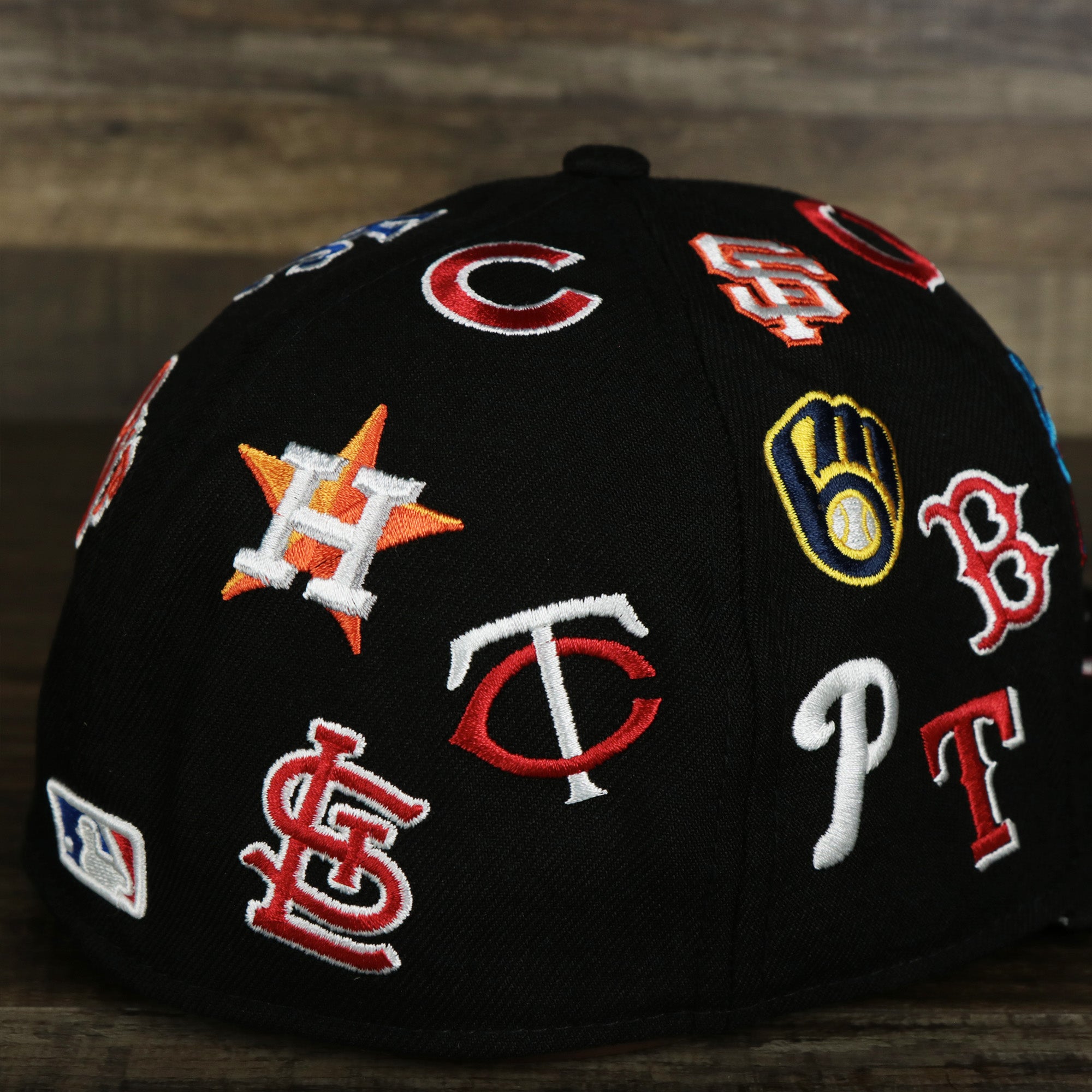 MLB Logo All Over patch fitted 59Fifty Cap with Gray Bottom | Black