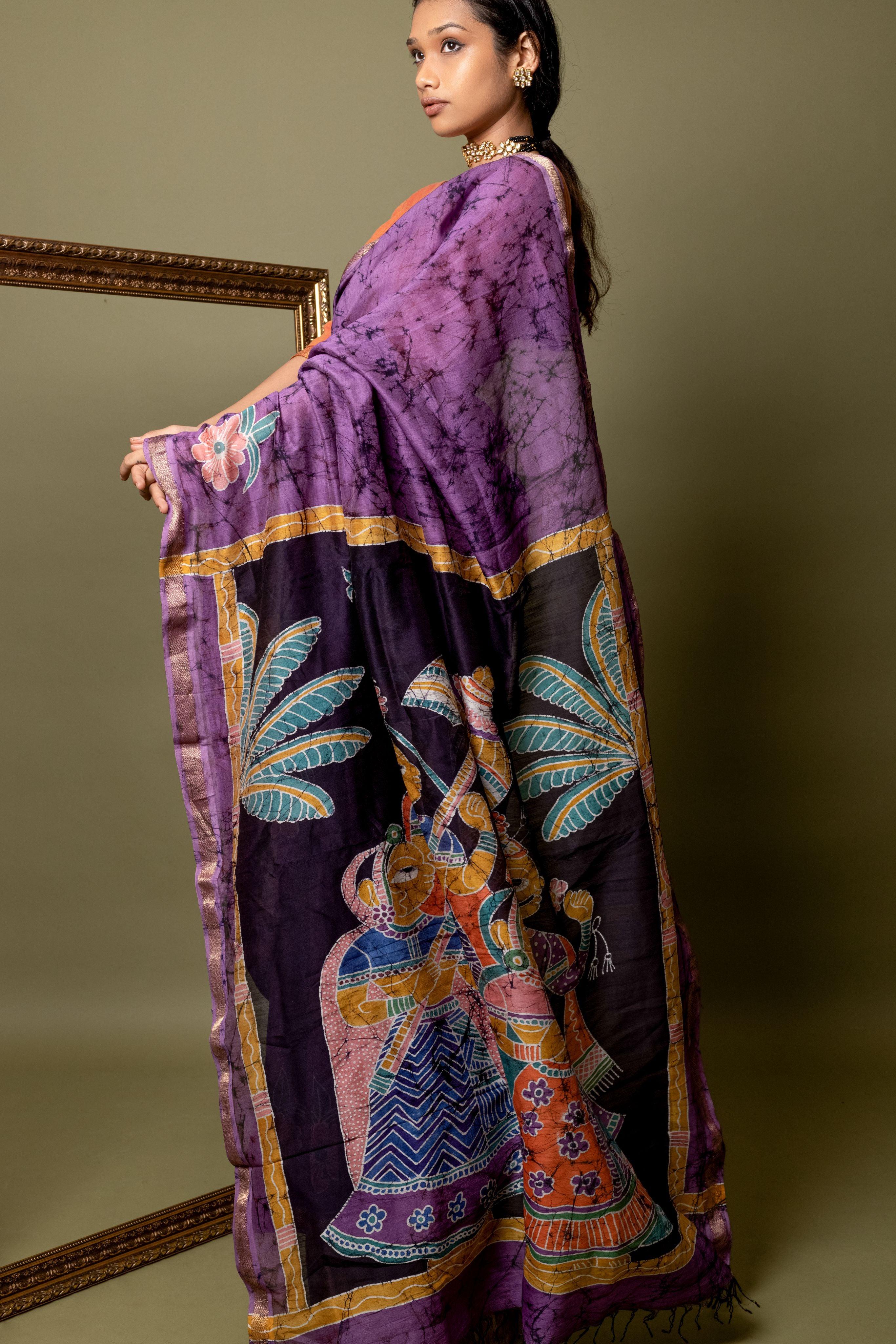 Narmada - Bageecha Batik Phad Maheswari saree