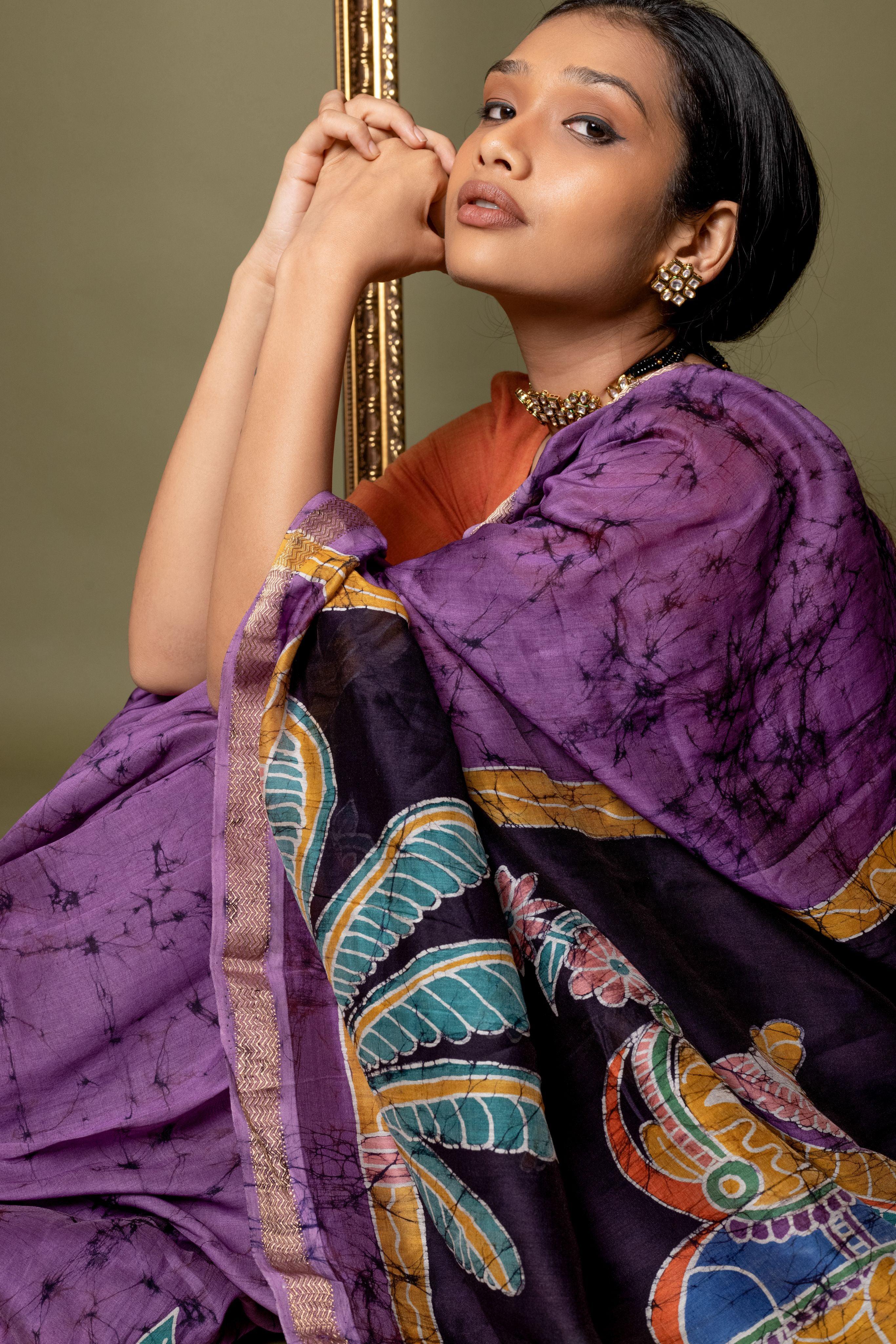 Narmada - Bageecha Batik Phad Maheswari saree