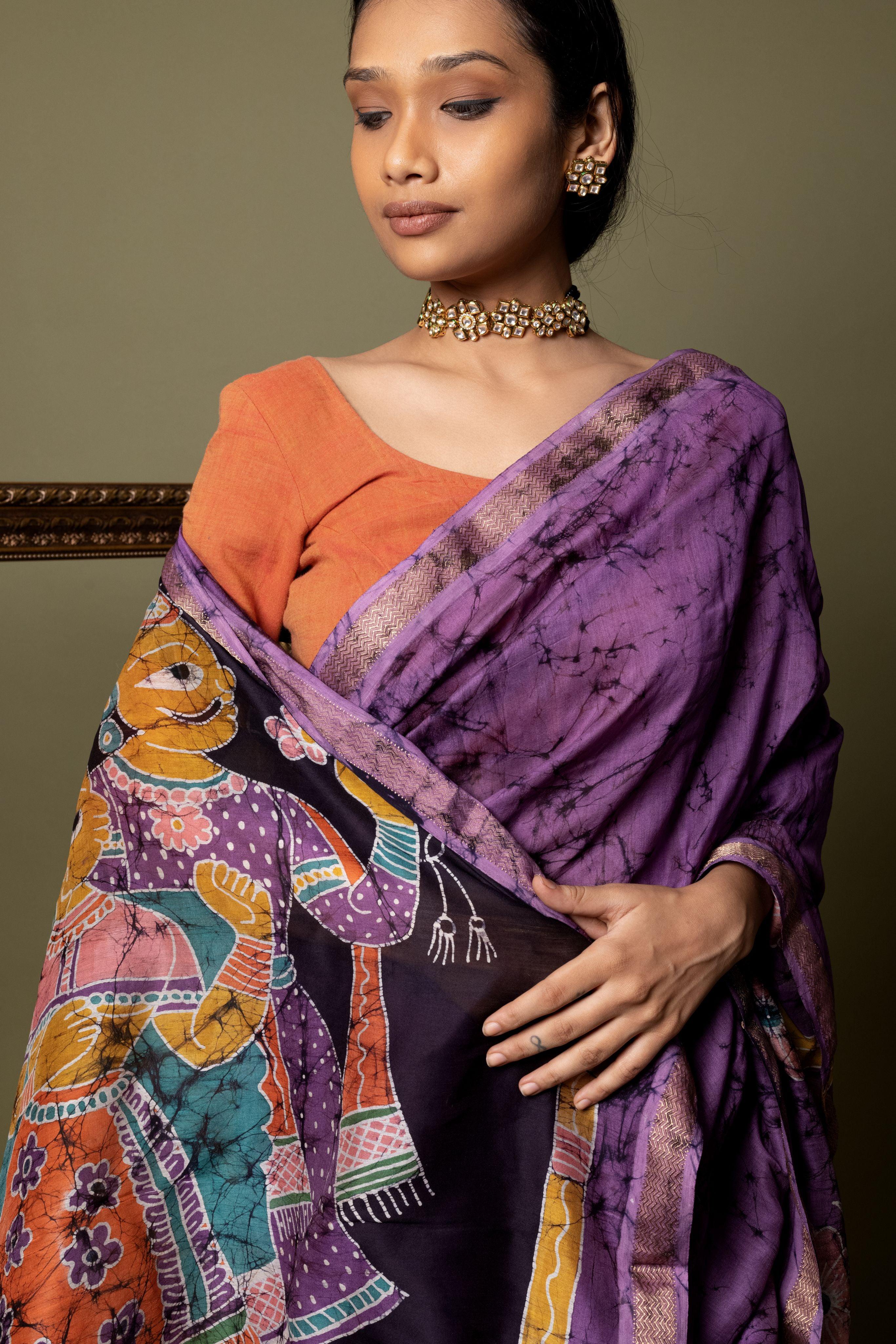 Narmada - Bageecha Batik Phad Maheswari saree