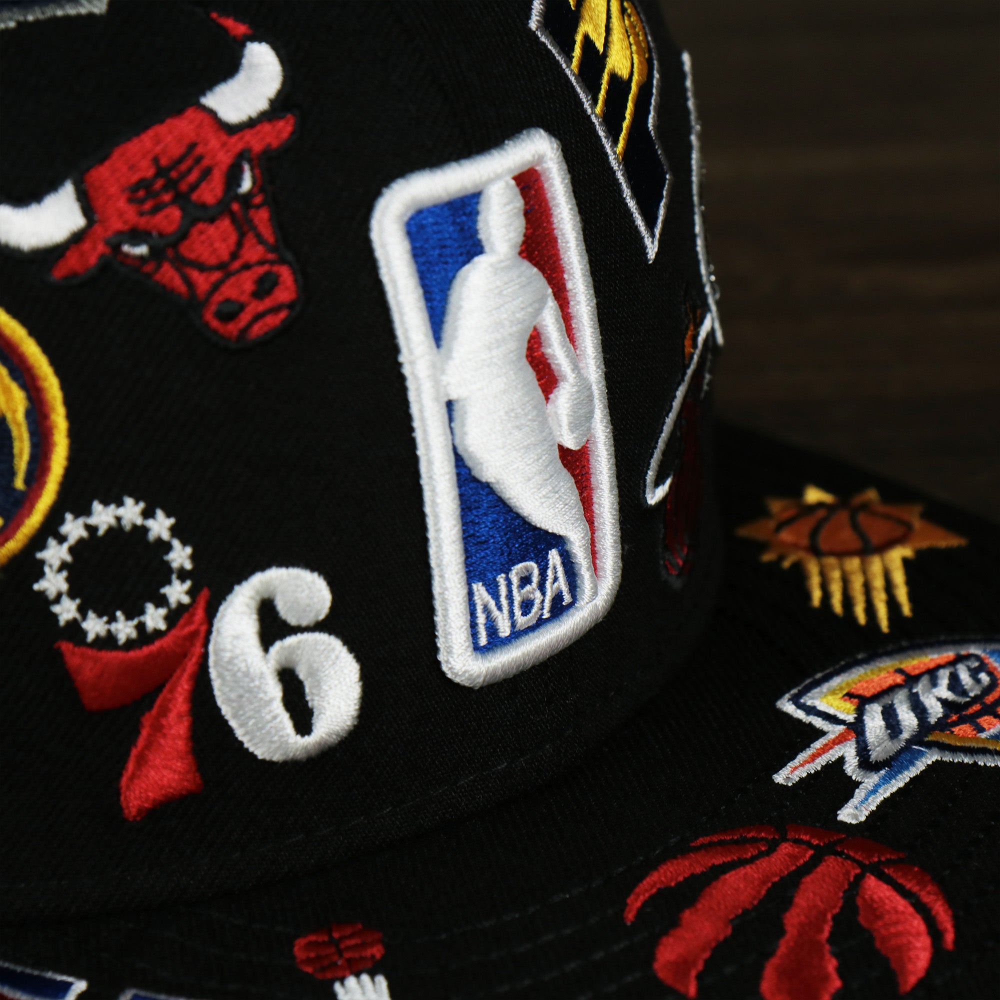 NBA Logo All Over patch fitted 59Fifty Cap with Gray Bottom | Black