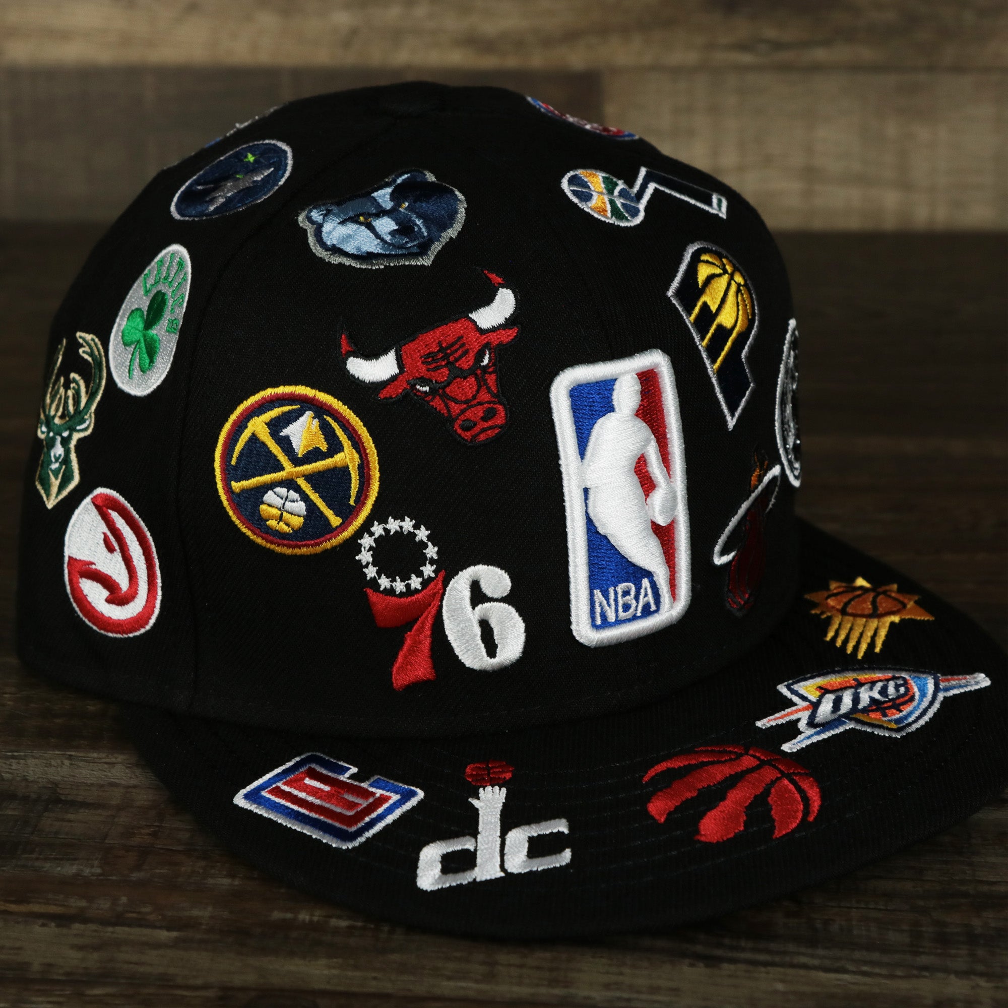 NBA Logo All Over patch fitted 59Fifty Cap with Gray Bottom | Black