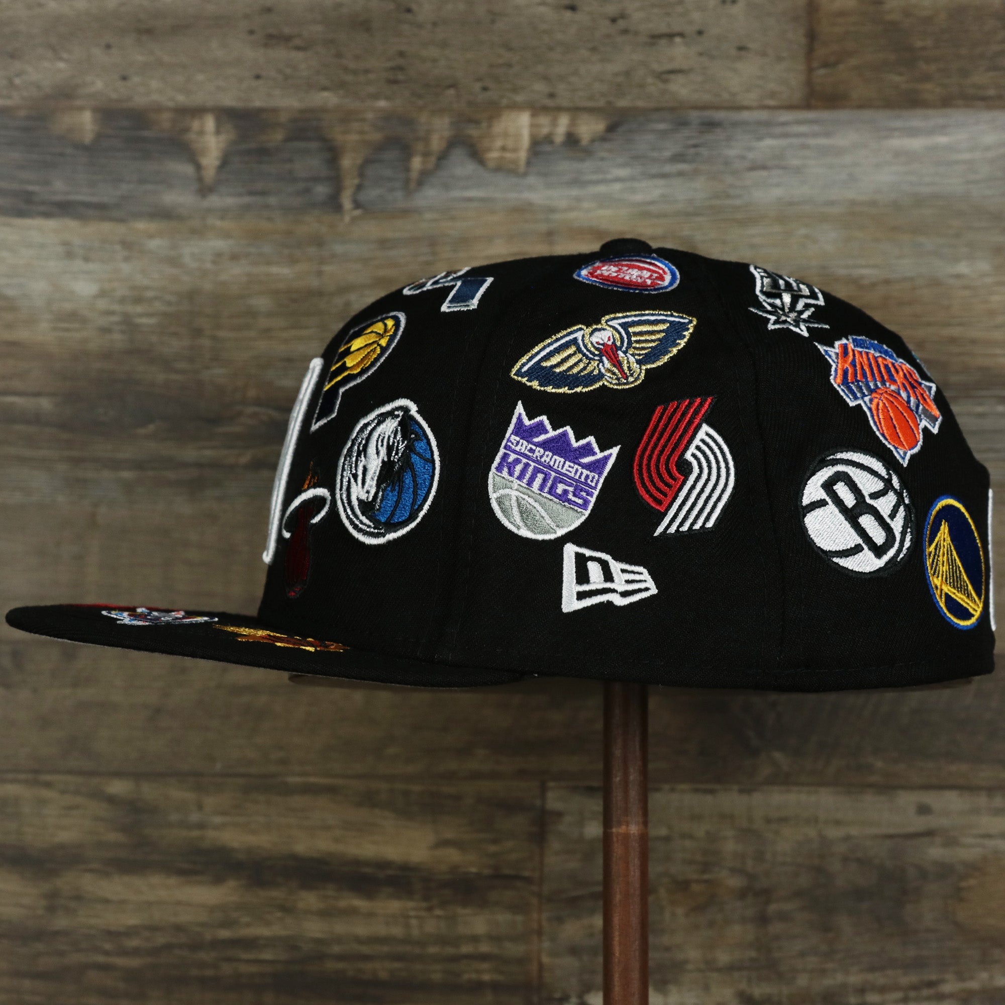 NBA Logo All Over patch fitted 59Fifty Cap with Gray Bottom | Black