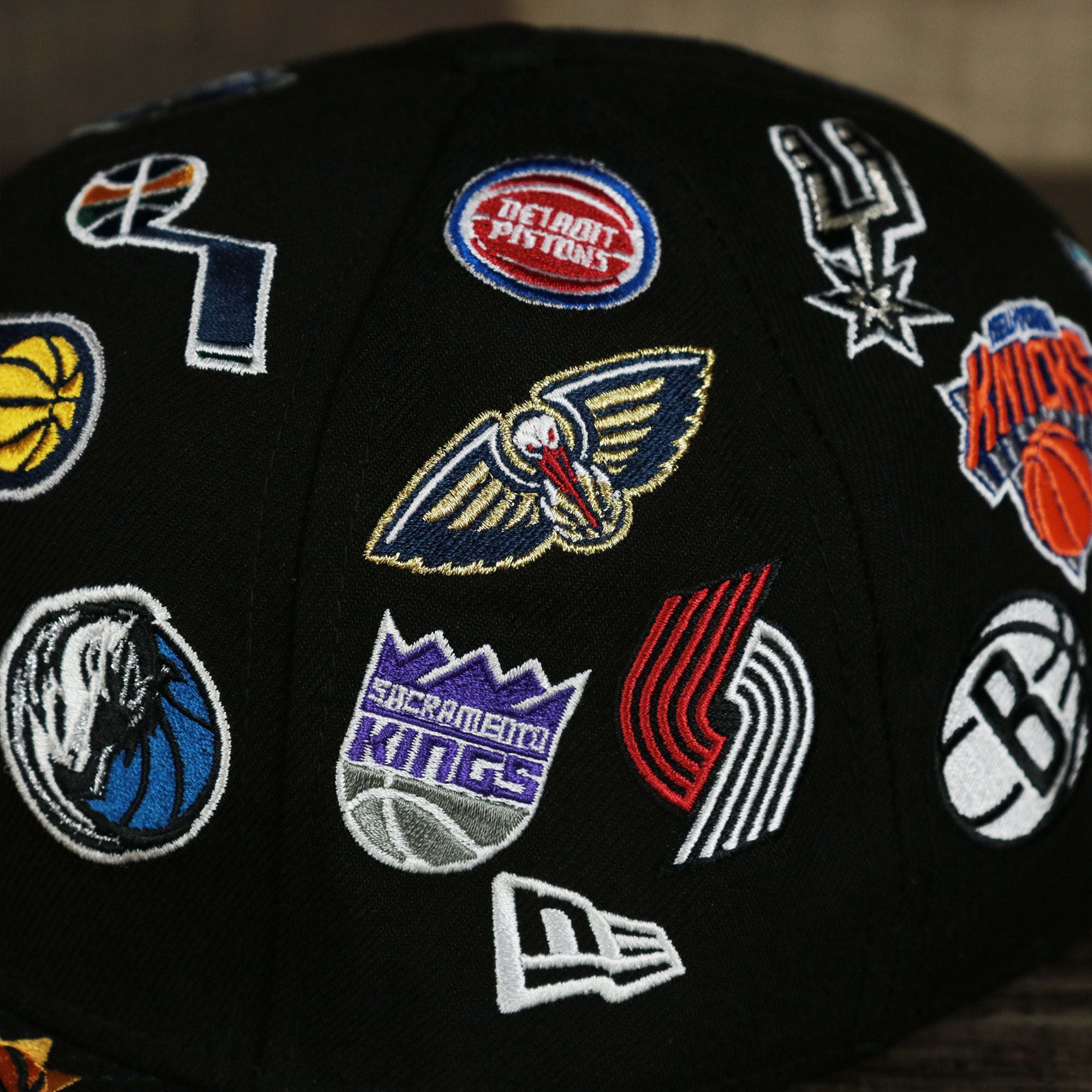 NBA Logo All Over patch fitted 59Fifty Cap with Gray Bottom | Black