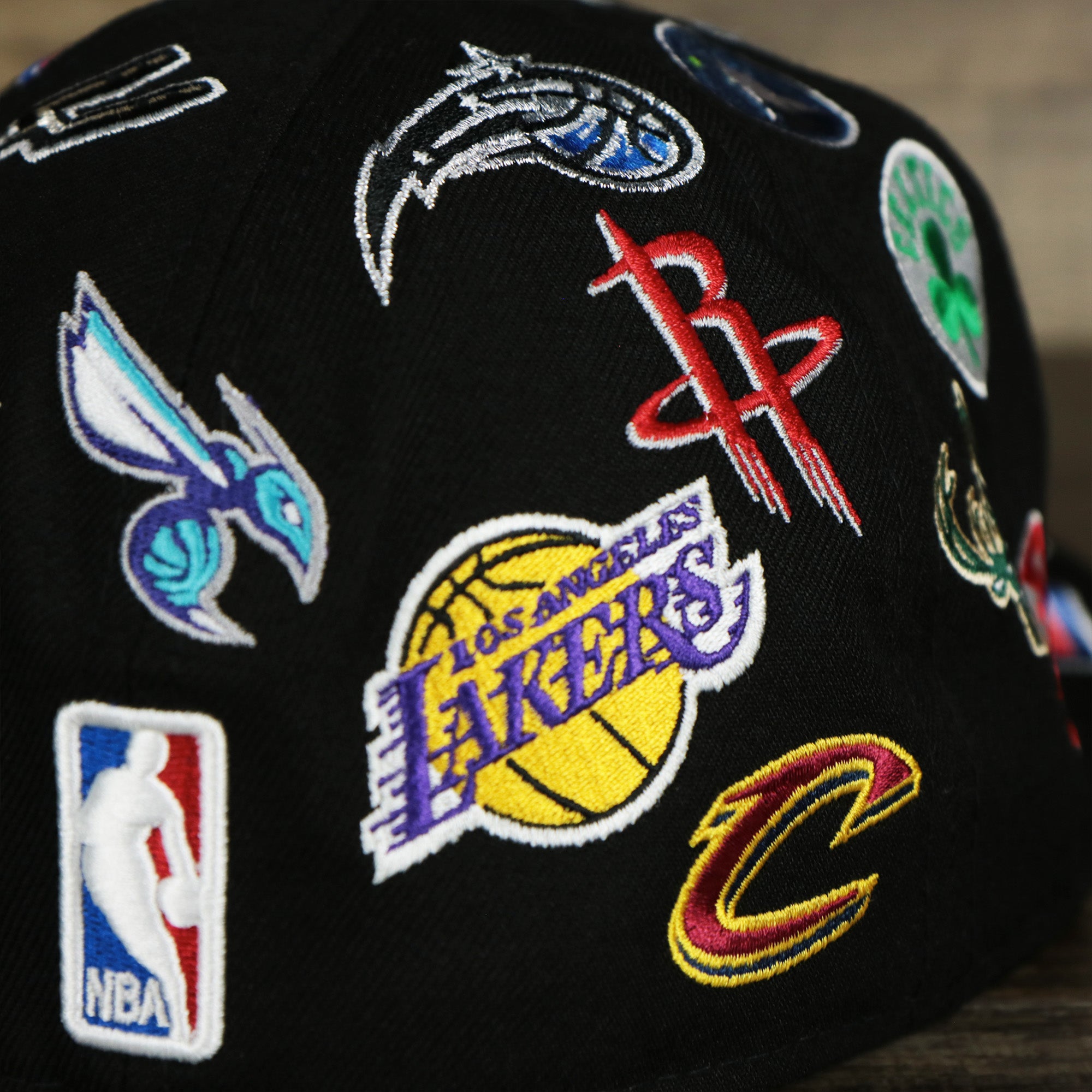 NBA Logo All Over patch fitted 59Fifty Cap with Gray Bottom | Black