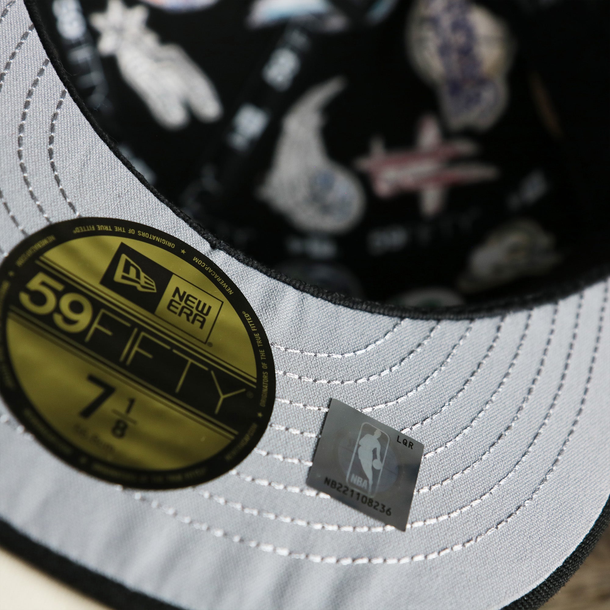 NBA Logo All Over patch fitted 59Fifty Cap with Gray Bottom | Black