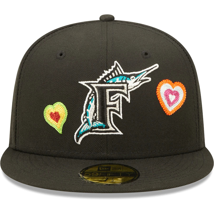 NEW ERA Florida Marlins Chain Stitch Heart Black 59FIFTY Fitted Cap