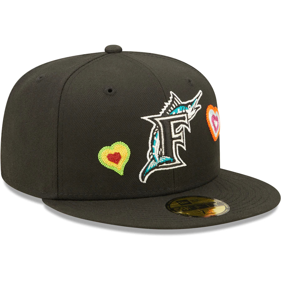 NEW ERA Florida Marlins Chain Stitch Heart Black 59FIFTY Fitted Cap