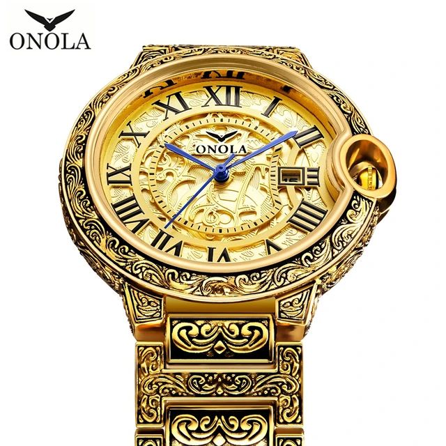 ONOLA Retro Golden Men Watch Top Brand Luxury Alloy Steel Business Quartz Wrist Watches Mens Clock Relogio Masculino S3349266