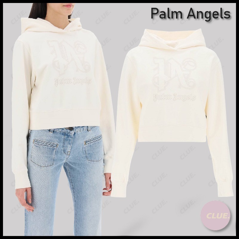 Palm Angels  |Monogram Long Sleeves Cotton Cropped Tops