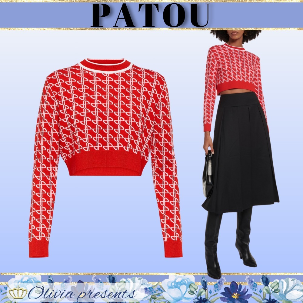 PATOU  |Crew Neck Wool Long Sleeves Cropped Tops V-neck & Crew neck