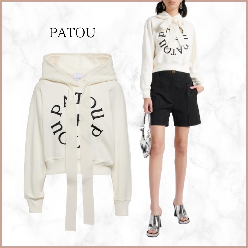 PATOU  |Long Sleeves Plain Cotton Logo Cropped Tops