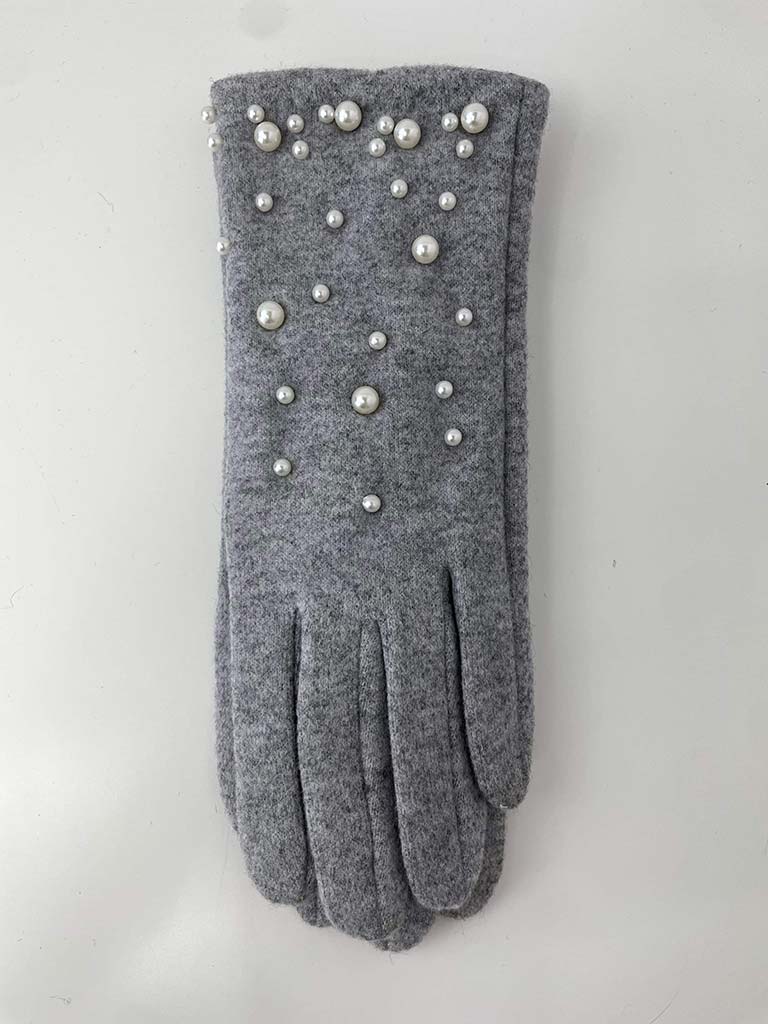 Pearl Embellished Gloves - Grey