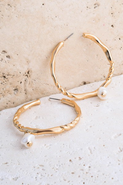 Pearl Twisted Hoops