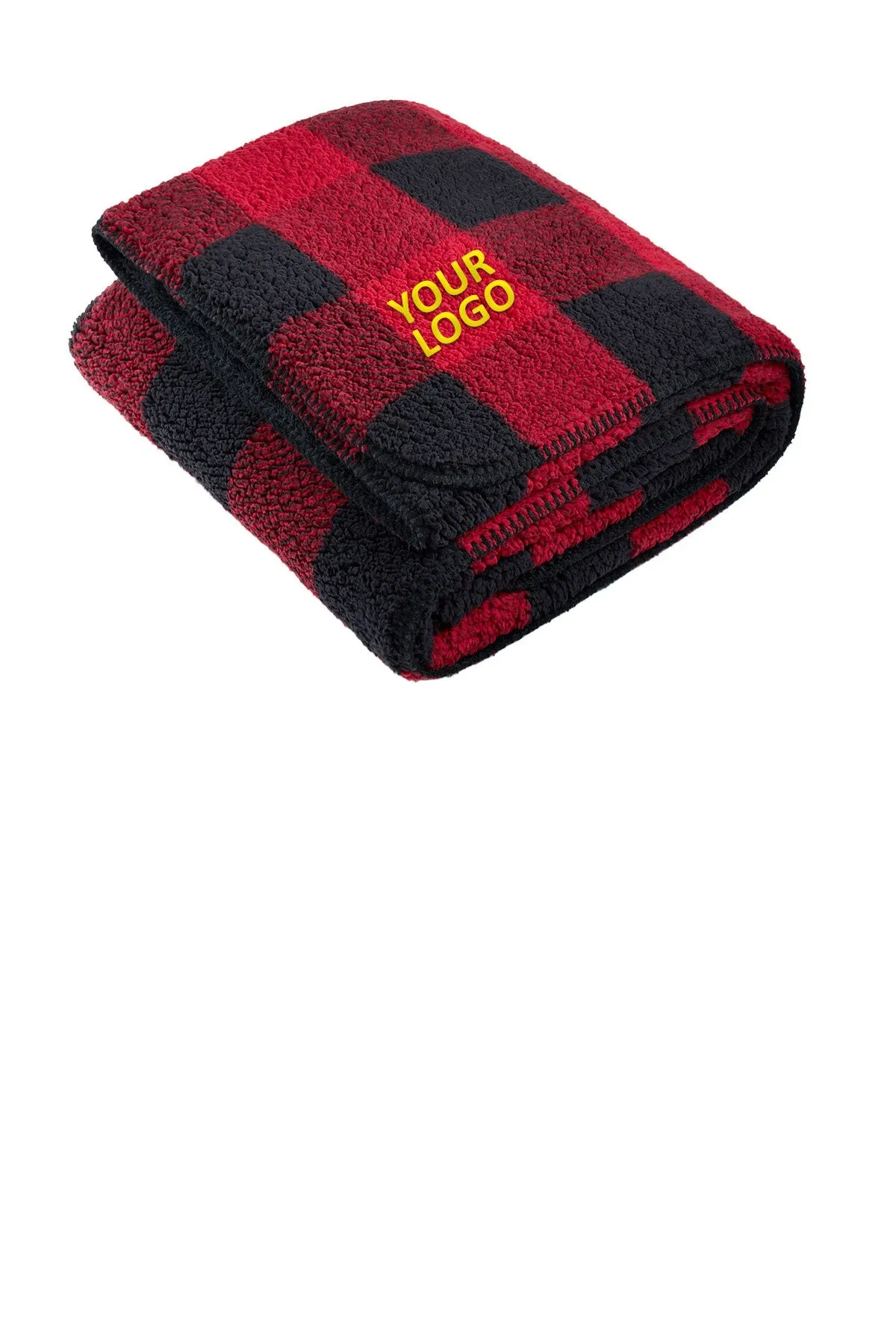 Port Authority Double-Sided Sherpa/Plush Blankets, Black/ Red Buffalo Plaid