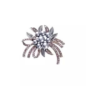 Pretty Vintage Style Silver Colour Rhinestone Brooch