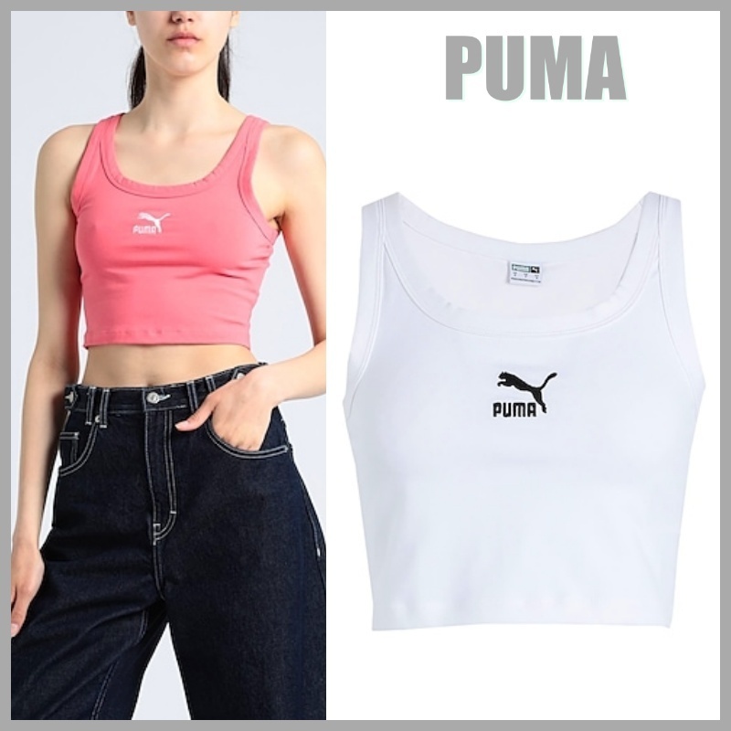 PUMA  |Plain Cotton Logo Cropped Tops Tanks & Camisoles