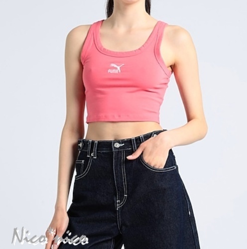 PUMA  |Plain Cotton Logo Cropped Tops Tanks & Camisoles